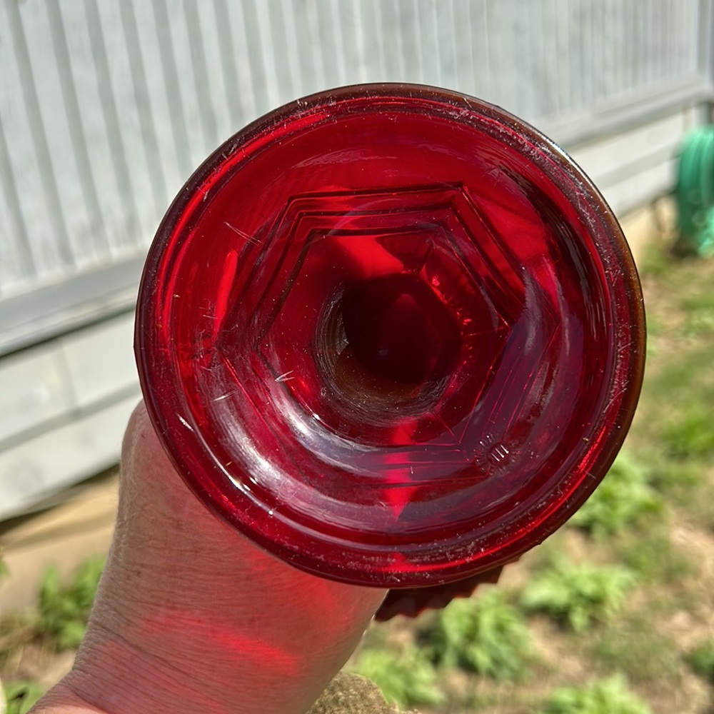Vintage Westmoreland Ruby Red Glass Sawtooth Pattern Covered Compote GLOWS - Picture 7 of 14